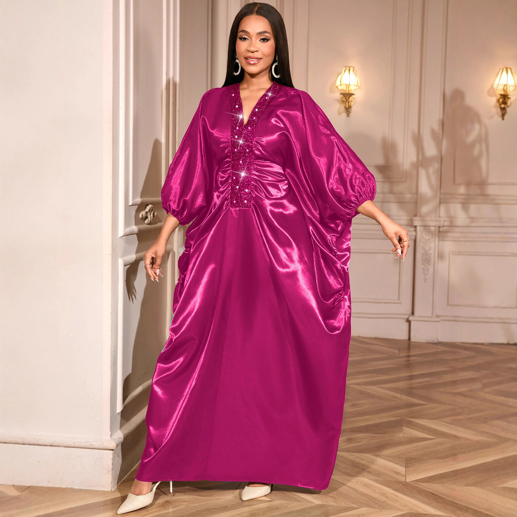 Women's Patchwork Sequin Batwing Sleeve Dress