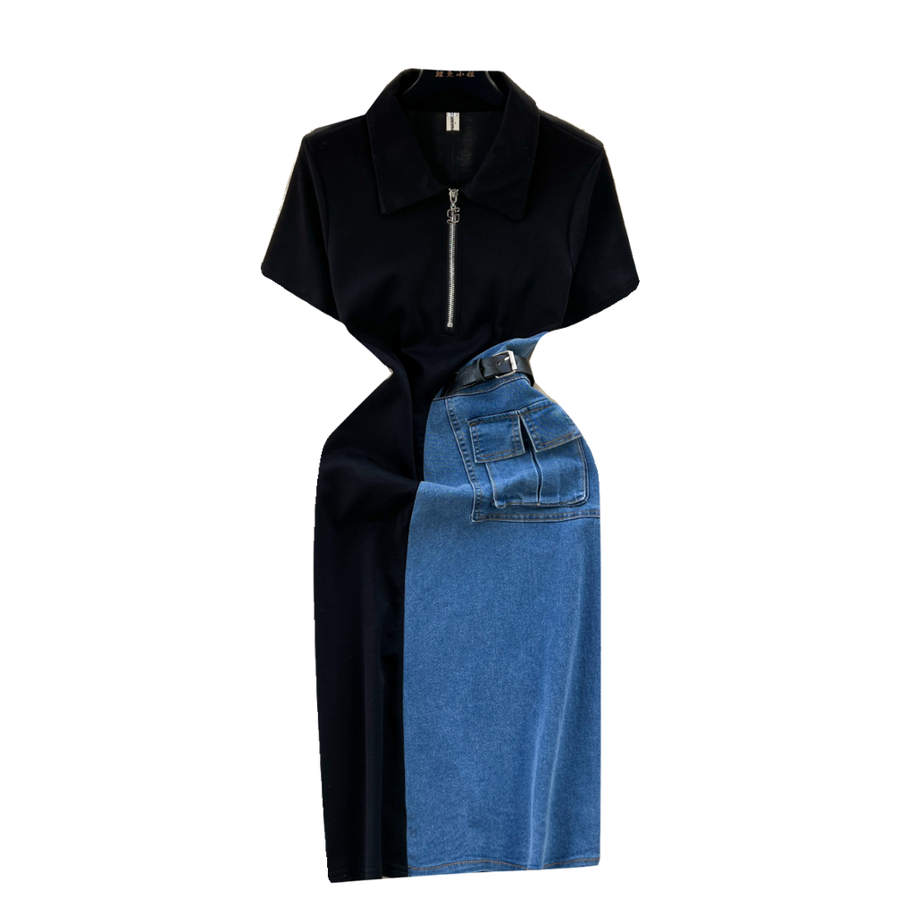 Retro Color-Block Patchwork Slim-Fit Dress For Women