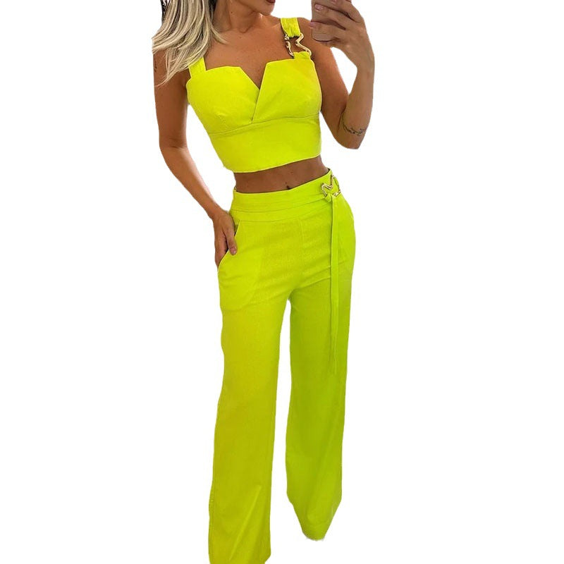 Tight Braces High Waist Wide Leg Pants Slimming Suit