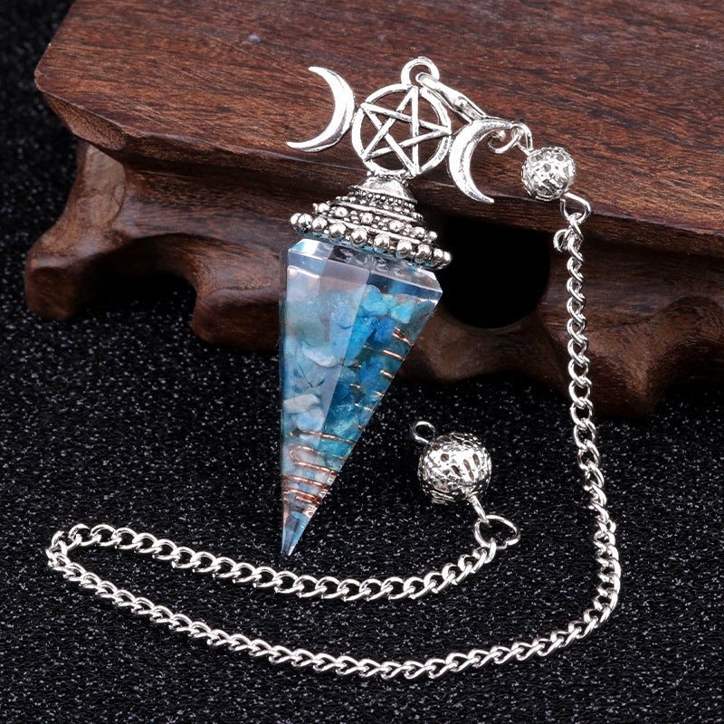 Colorful Crushed Stone Resin Crystal Gemstone Hexagonal Pyramid Spiritual Pendant Ornament