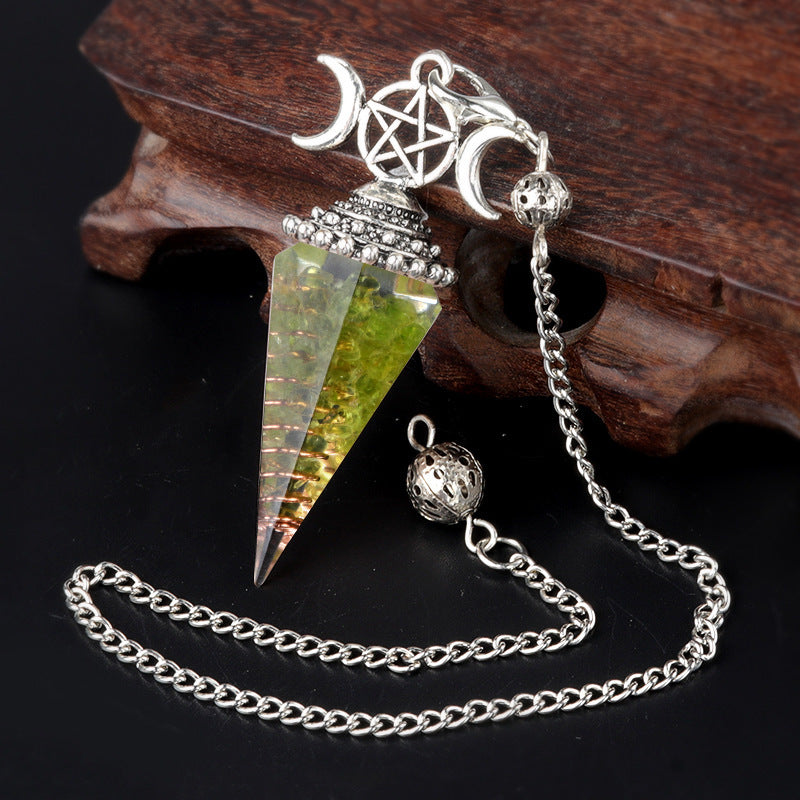 Colorful Crushed Stone Resin Crystal Gemstone Hexagonal Pyramid Spiritual Pendant Ornament