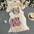 Bohemian Style Knitted Hollow Crocheted Halter Tube Top Short Skirt Two-piece Set
