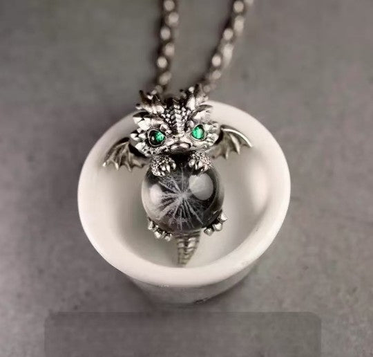Dragon brings spiritual rain and ink realm pendant, owl necklace