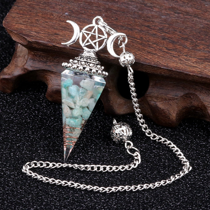 Colorful Crushed Stone Resin Crystal Gemstone Hexagonal Pyramid Spiritual Pendant Ornament