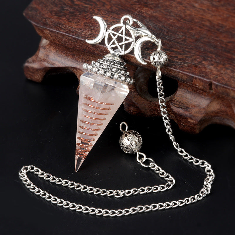 Colorful Crushed Stone Resin Crystal Gemstone Hexagonal Pyramid Spiritual Pendant Ornament