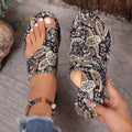 Flat-Heeled Printed Toe-Strap Roman Style Sandals