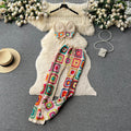New Heavy Industry Crocheted Sling Top All-match Wide Leg Pants Retro Two-piece Set