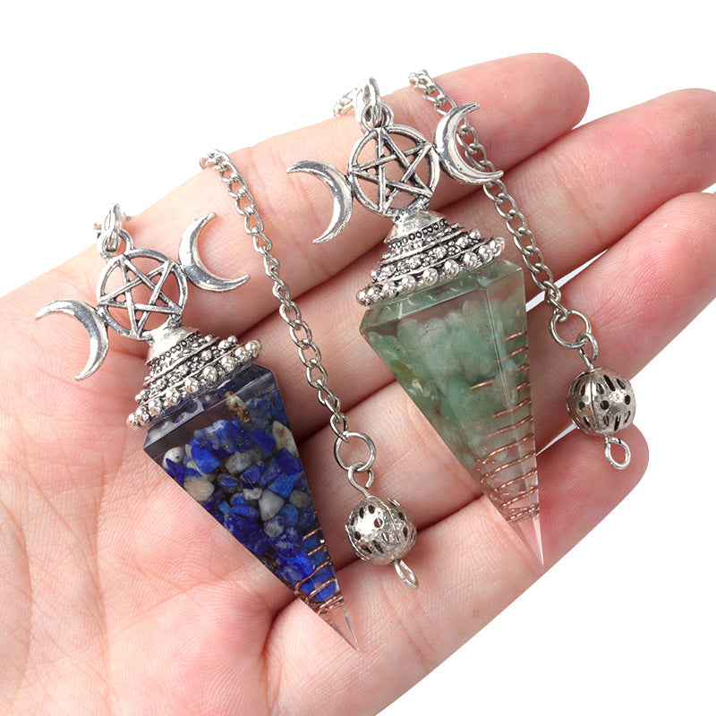 Colorful Crushed Stone Resin Crystal Gemstone Hexagonal Pyramid Spiritual Pendant Ornament