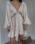 V-neck Lantern Sleeve Dress Fashion Loose Long-sleeved Dresses For Women Clothing