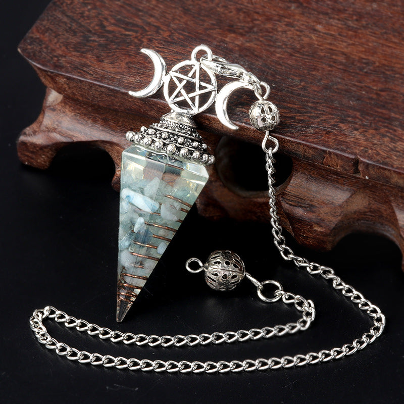 Colorful Crushed Stone Resin Crystal Gemstone Hexagonal Pyramid Spiritual Pendant Ornament
