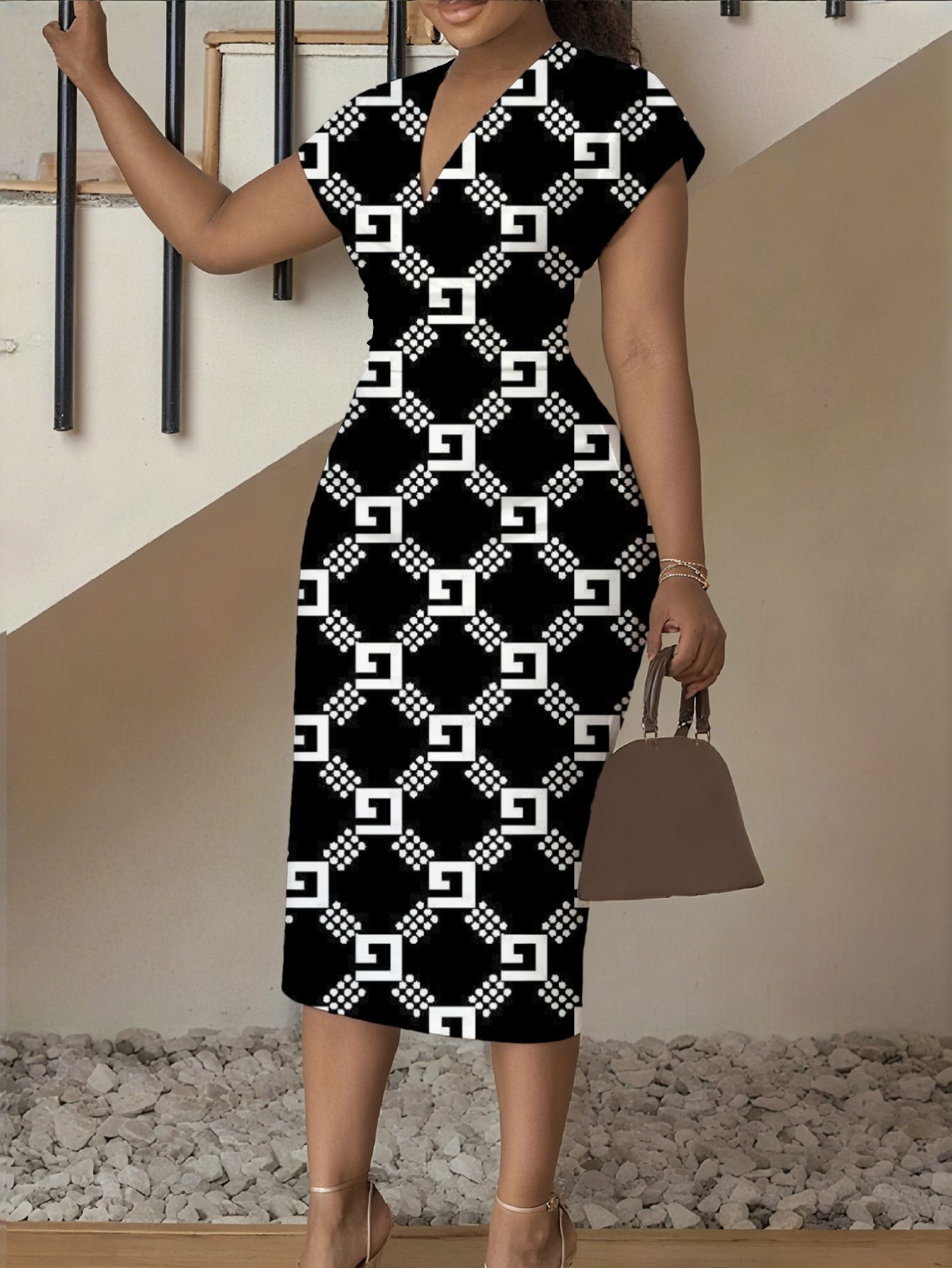 New V-Neck Sheath Short-Sleeve Dress For Women