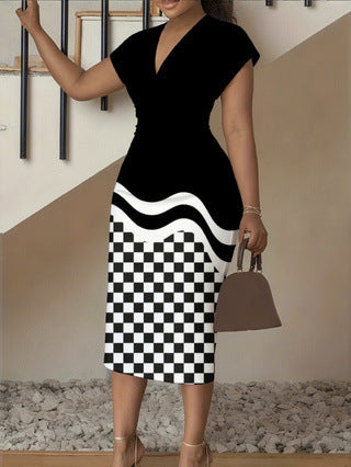 New V-Neck Sheath Short-Sleeve Dress For Women