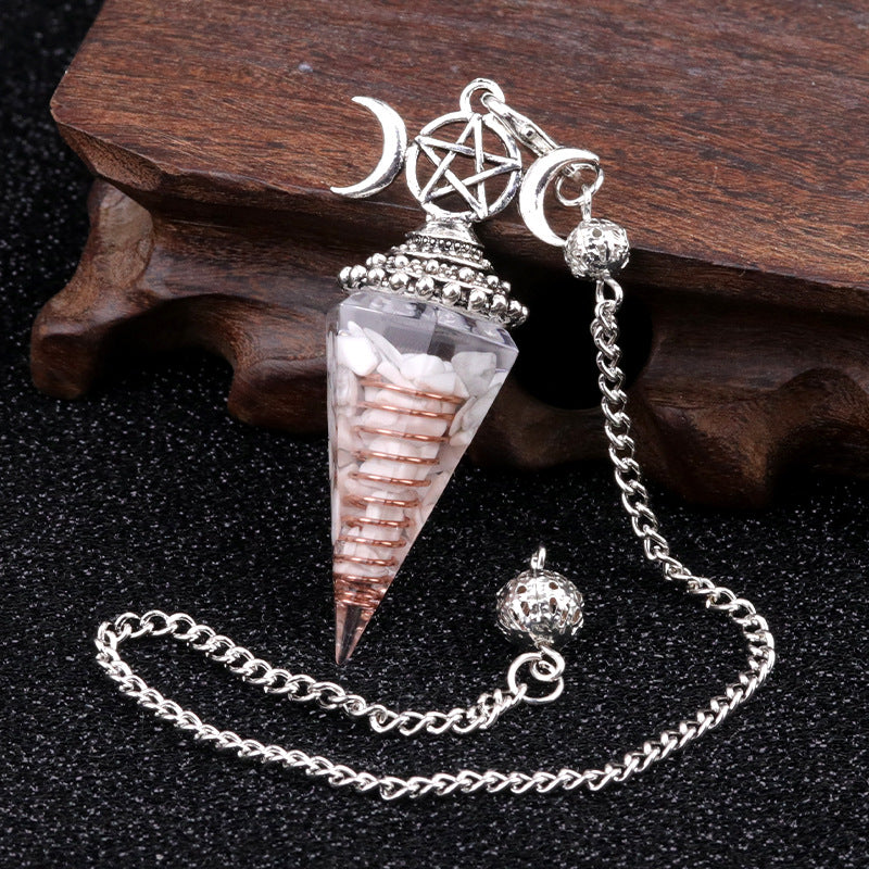 Colorful Crushed Stone Resin Crystal Gemstone Hexagonal Pyramid Spiritual Pendant Ornament