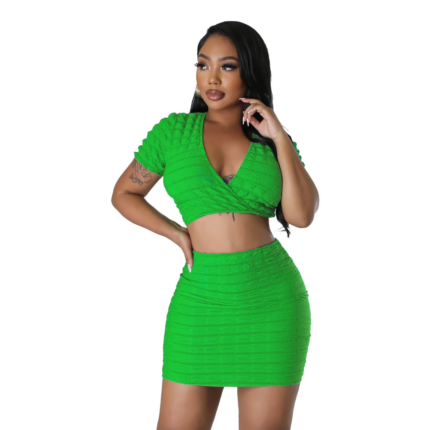 Women's Sexy Popcorn Bubble Skirt Suit