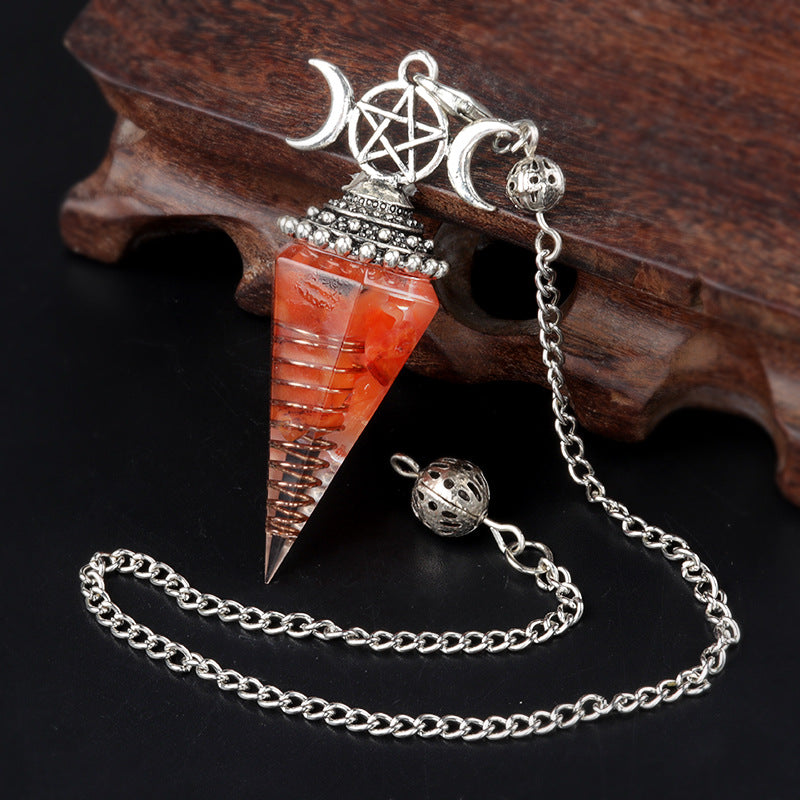 Colorful Crushed Stone Resin Crystal Gemstone Hexagonal Pyramid Spiritual Pendant Ornament