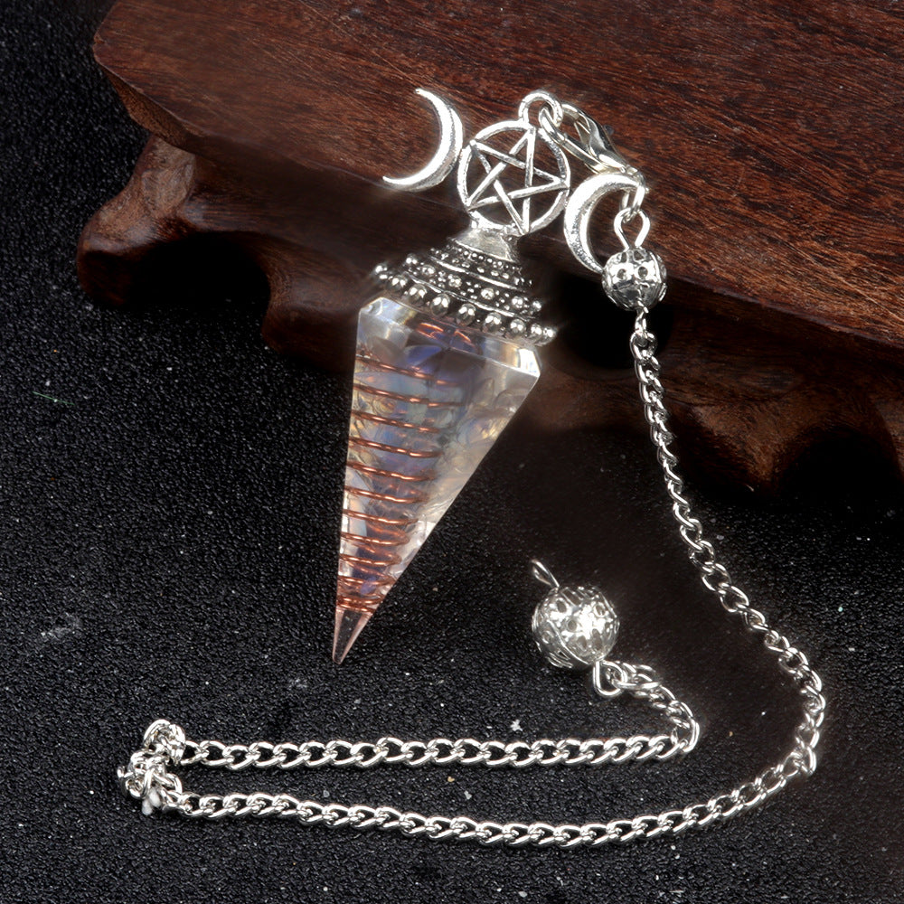 Colorful Crushed Stone Resin Crystal Gemstone Hexagonal Pyramid Spiritual Pendant Ornament