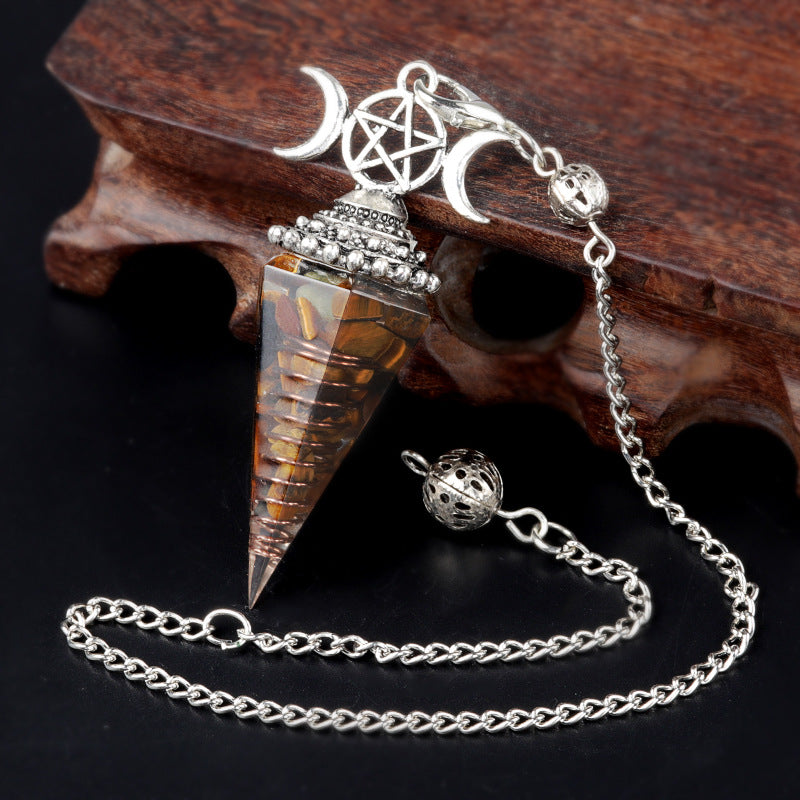 Colorful Crushed Stone Resin Crystal Gemstone Hexagonal Pyramid Spiritual Pendant Ornament