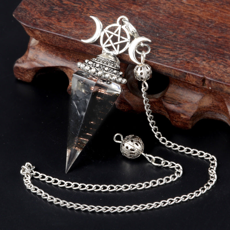 Colorful Crushed Stone Resin Crystal Gemstone Hexagonal Pyramid Spiritual Pendant Ornament