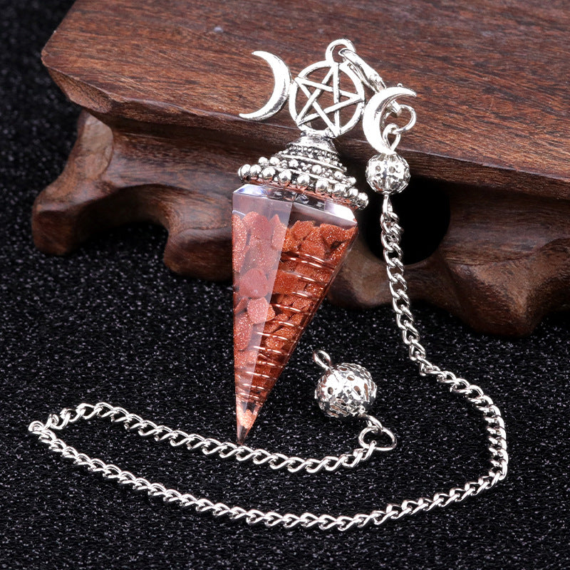 Colorful Crushed Stone Resin Crystal Gemstone Hexagonal Pyramid Spiritual Pendant Ornament