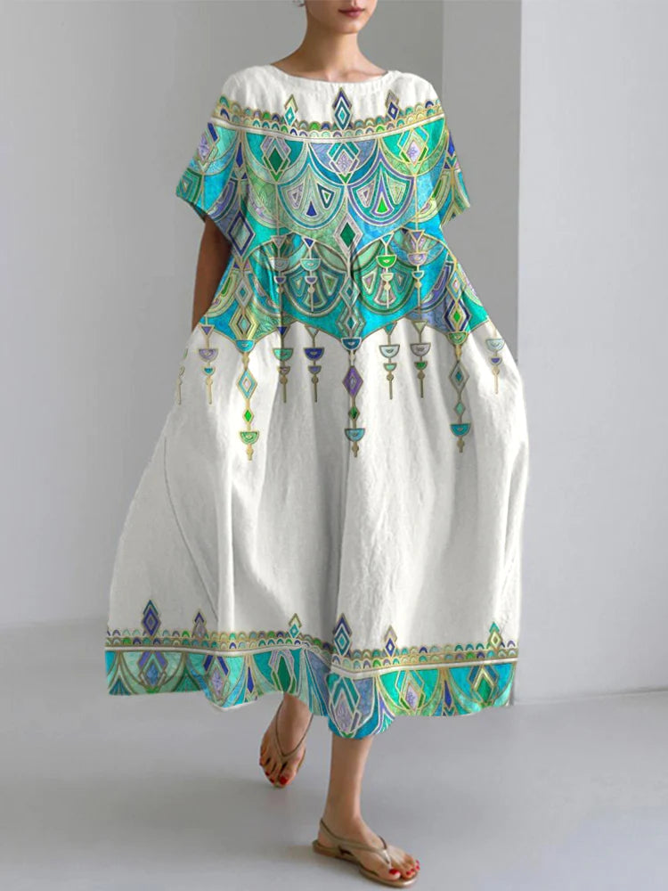 Womens 3D Digital Print Short-Sleeve Loose Plus-Size Dress For Women