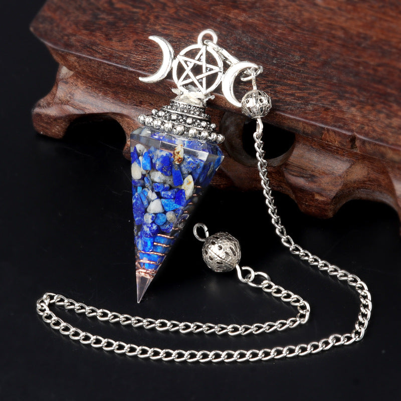 Colorful Crushed Stone Resin Crystal Gemstone Hexagonal Pyramid Spiritual Pendant Ornament