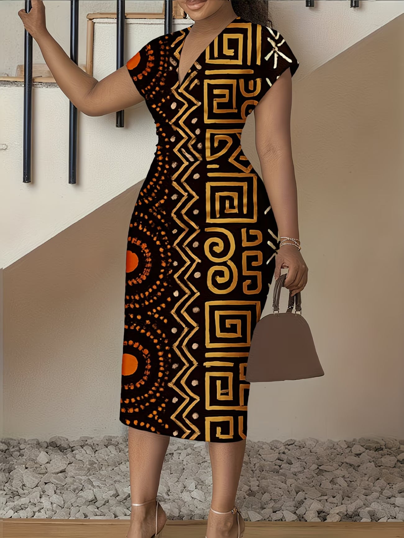 New V-Neck Sheath Short-Sleeve Dress For Women
