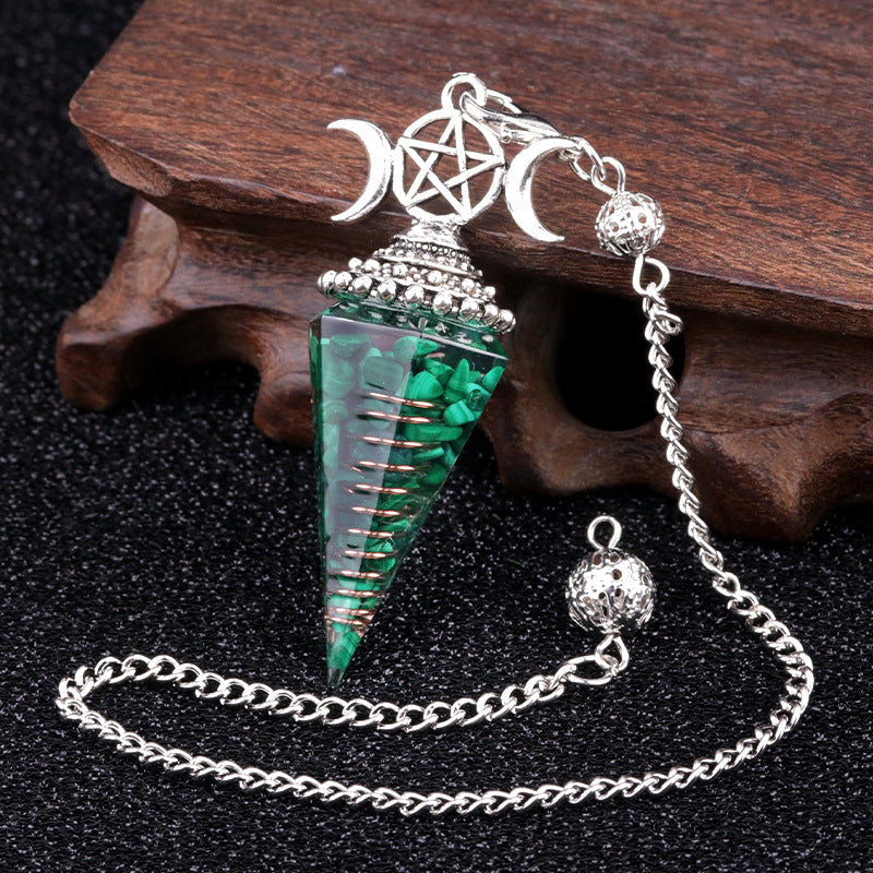 Colorful Crushed Stone Resin Crystal Gemstone Hexagonal Pyramid Spiritual Pendant Ornament