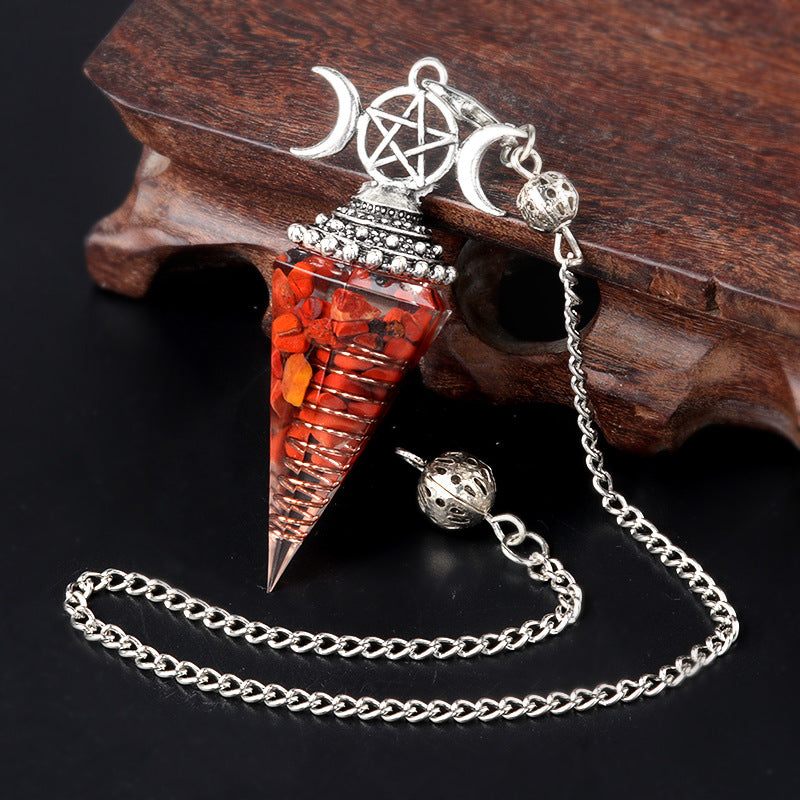 Colorful Crushed Stone Resin Crystal Gemstone Hexagonal Pyramid Spiritual Pendant Ornament