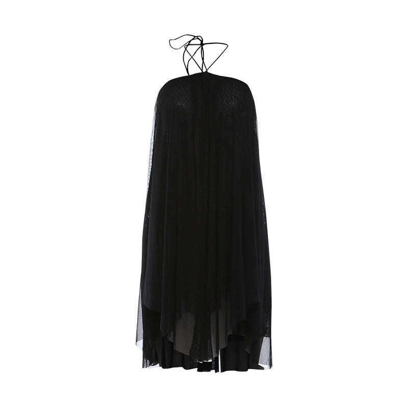 Womens Holiday Halterneck Lace-Up Backless Short Dress