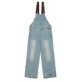 Retro Flip-down Denim Brace Wide Leg Straight Casual Jumpsuit