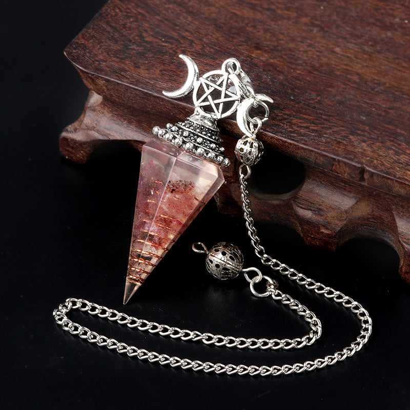 Colorful Crushed Stone Resin Crystal Gemstone Hexagonal Pyramid Spiritual Pendant Ornament