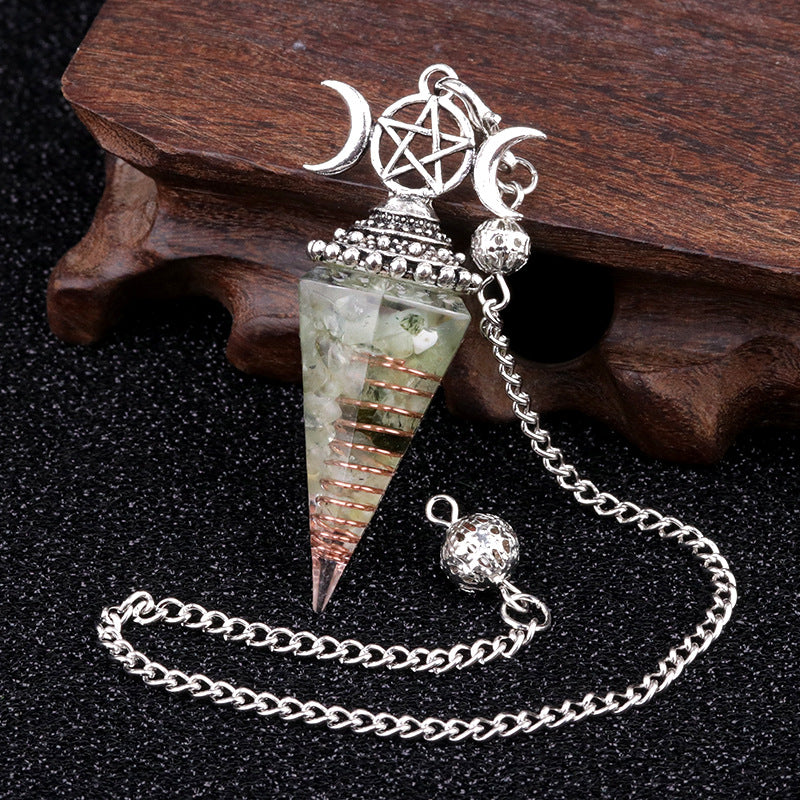 Colorful Crushed Stone Resin Crystal Gemstone Hexagonal Pyramid Spiritual Pendant Ornament