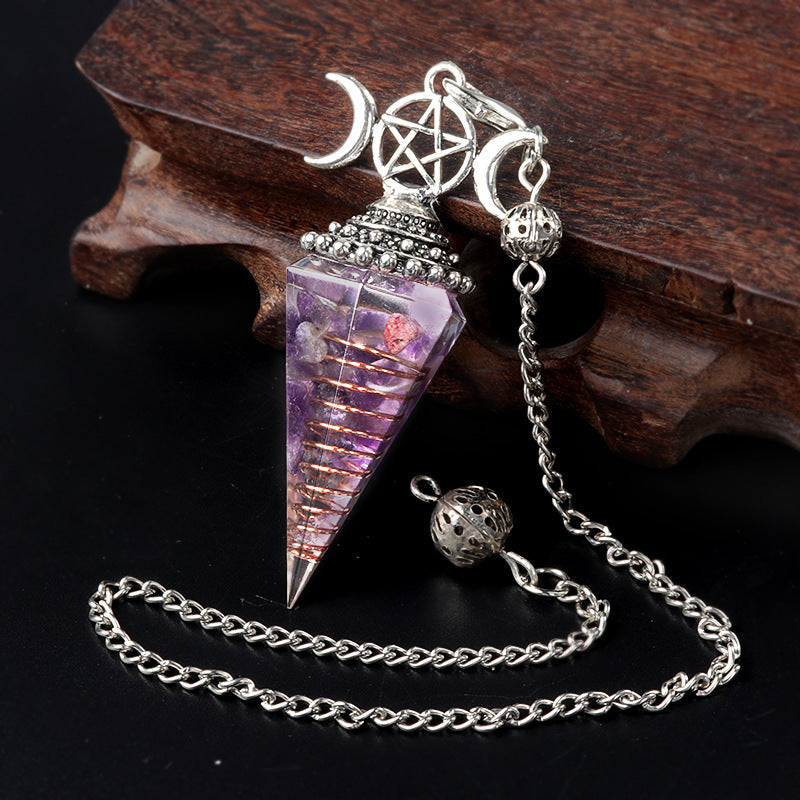 Colorful Crushed Stone Resin Crystal Gemstone Hexagonal Pyramid Spiritual Pendant Ornament