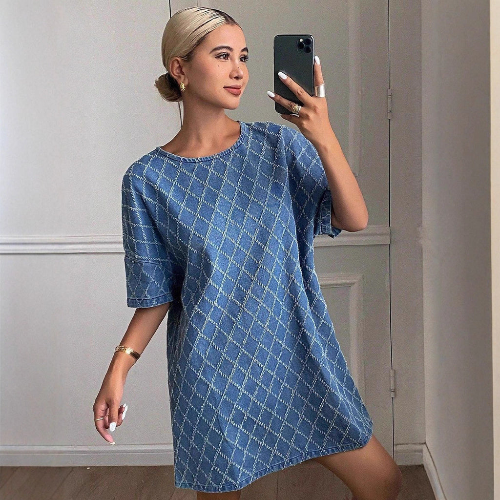 Women's Denim-Style Patterned Casual Dress
