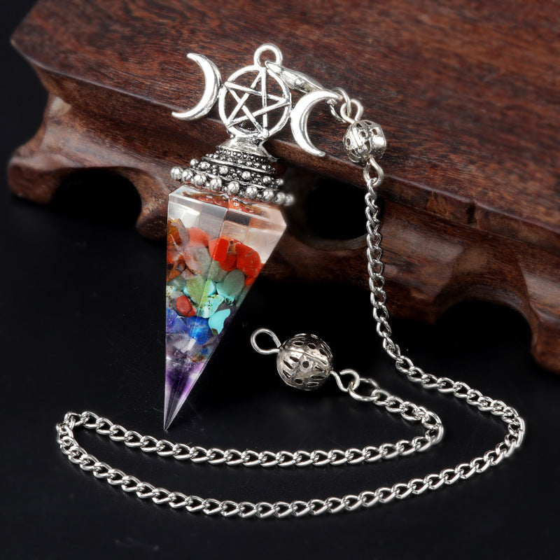 Colorful Crushed Stone Resin Crystal Gemstone Hexagonal Pyramid Spiritual Pendant Ornament
