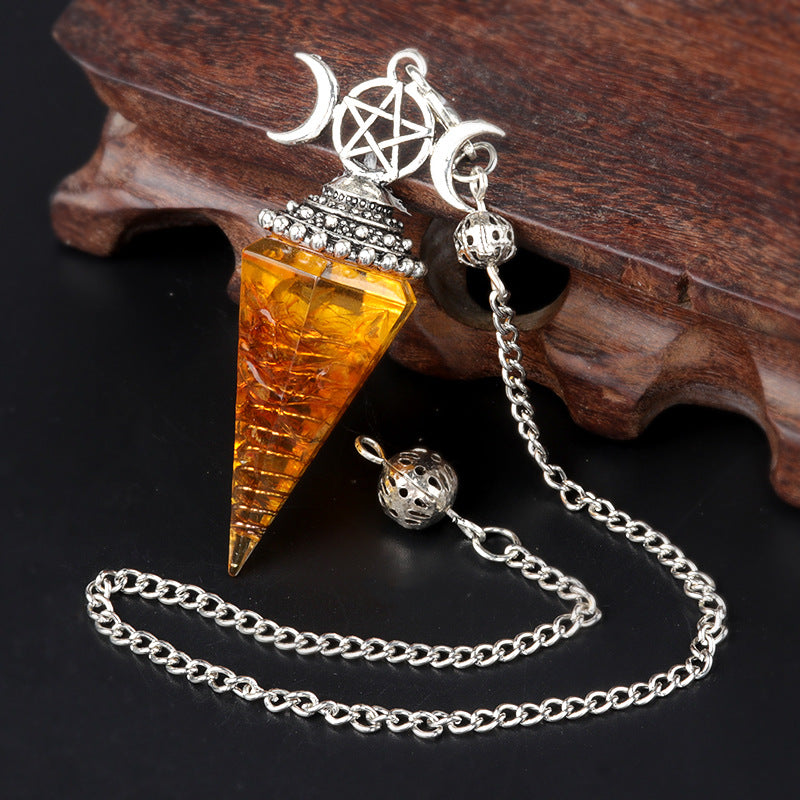 Colorful Crushed Stone Resin Crystal Gemstone Hexagonal Pyramid Spiritual Pendant Ornament
