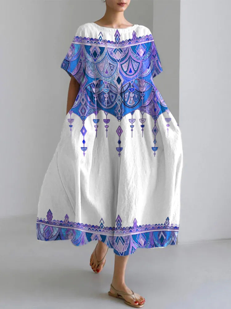 Womens Loose Round-Neck Fashionable High-End 3D Printed Dress