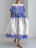 Womens Loose Round-Neck Fashionable High-End 3D Printed Dress