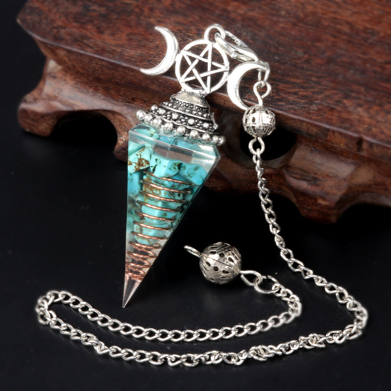 Colorful Crushed Stone Resin Crystal Gemstone Hexagonal Pyramid Spiritual Pendant Ornament