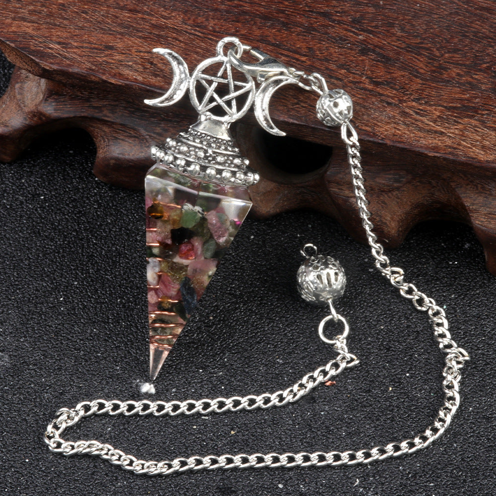 Colorful Crushed Stone Resin Crystal Gemstone Hexagonal Pyramid Spiritual Pendant Ornament