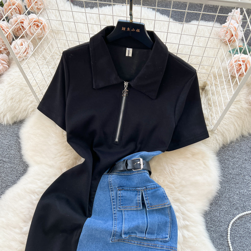 Retro Color-Block Patchwork Slim-Fit Dress For Women