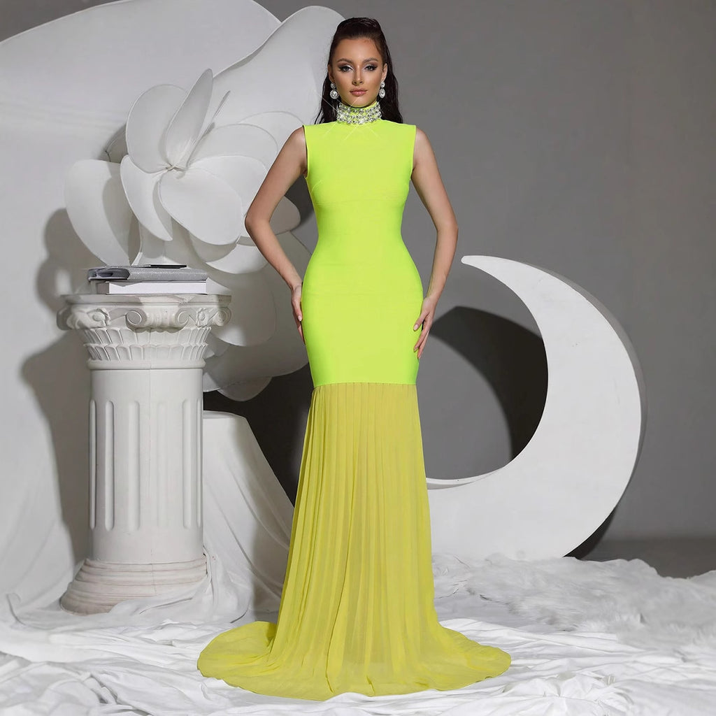 Women's Bandage Mesh-Panel Long Dress