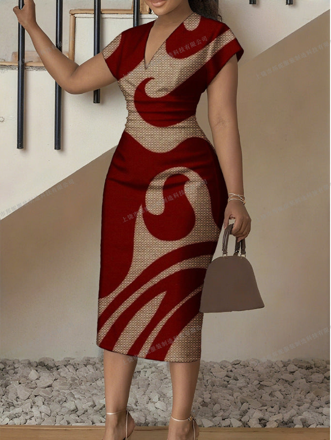 New V-Neck Sheath Short-Sleeve Dress For Women