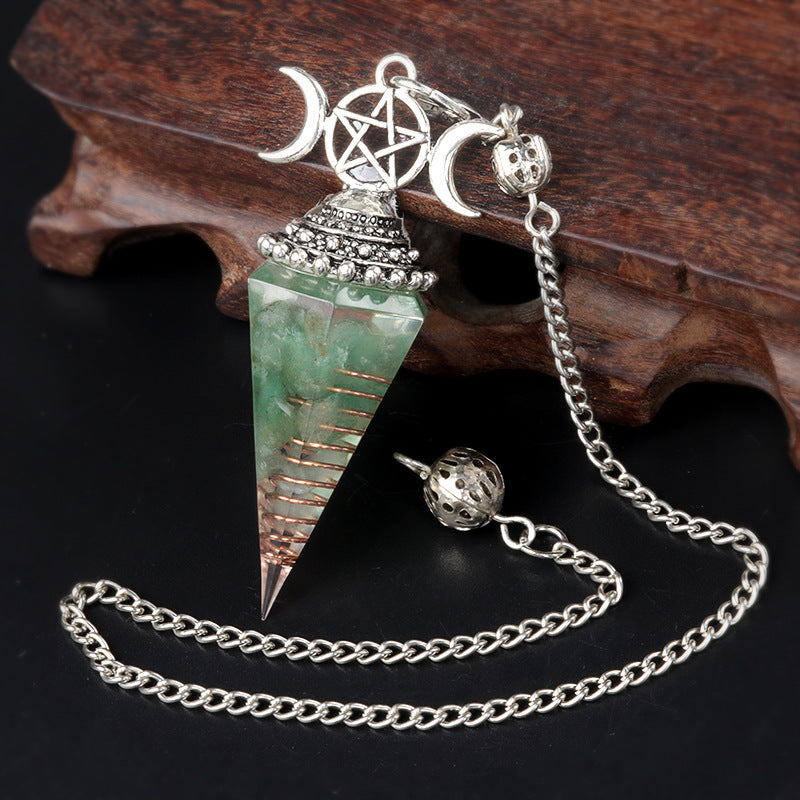 Colorful Crushed Stone Resin Crystal Gemstone Hexagonal Pyramid Spiritual Pendant Ornament